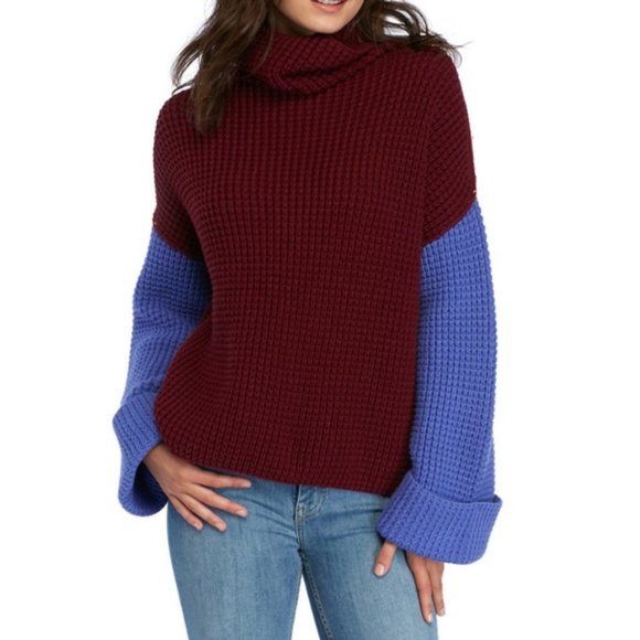 Free People Sweaters - Free People Park City Turtleneck Sweater Size M Colorblock Oversized Long Sleeve